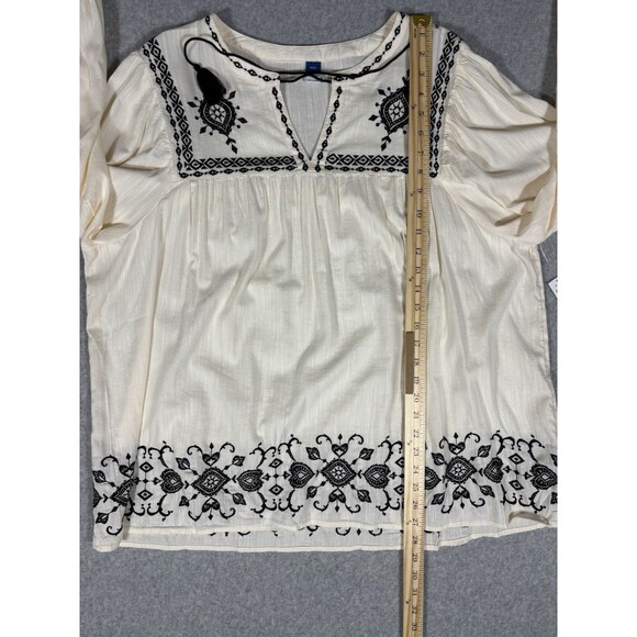Old Navy Embroidered Boho Peasant Tunic Cream and Black Relaxed Flowy Size XXL - Picture 3 of 8